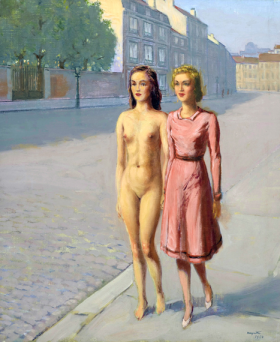 Two Girls Walking Along a Street