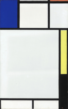Composition avec bleu, rouge, jaune et noir