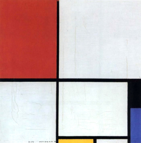 Composition with red, black, blue, and yellow