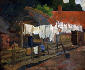 Farmhouse with clothesline 1897