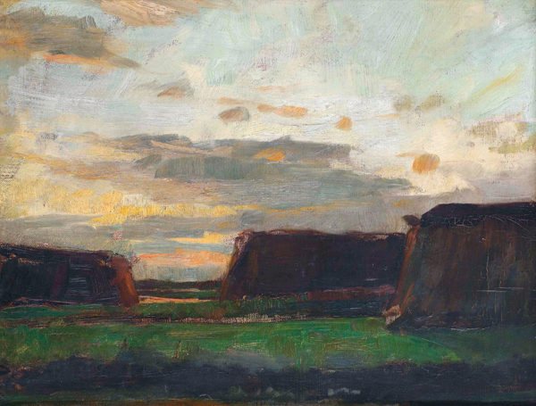 Three haystacks in a field