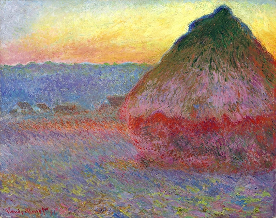 Grainstack, Impression In Pinks and Blues, 1891 by Claude Monet, oil painting reproduction on canvas Grainstack, Impression In Pinks and Blues, 1891