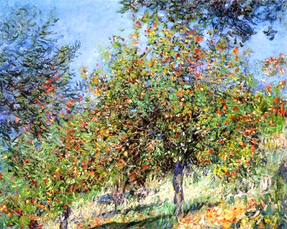 Apple Trees On the Chantemesle Hill 1878 by Claude Monet, oil painting reproduction on canvas Apple Trees On the Chantemesle Hill 1878