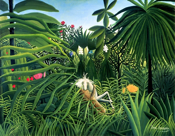 Horse Attacked by a Jaguar by Henri Rousseau, oil painting reproduction on canvas Horse Attacked by a Jaguar