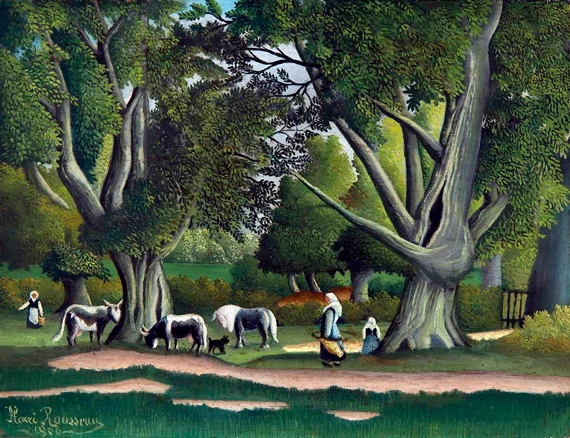 Landscape With Milkmaids (View of Brittany) by Henri Rousseau, oil painting reproduction on canvas Landscape With Milkmaids (View of Brittany)