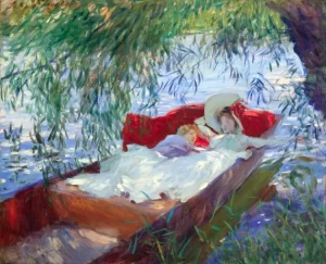Lady and Child asleep In a Punt Under the Willows 1887