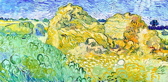 Field With Stacks Of Wheat