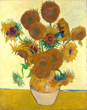 Vase With Fifteen Sunflowers
