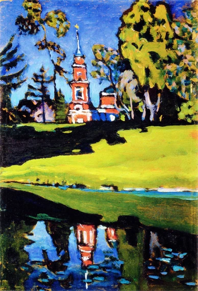 Akhtyrka, Red Church by Wassily Kandinsky, oil painting reproduction on canvas Akhtyrka, Red Church