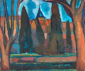 Landscape with church tower