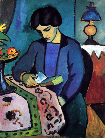 Blue Girl Reading by August Macke, oil painting reproduction on canvas Blue Girl Reading
