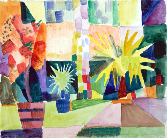 Garden On Lake Thun (Pomegranate Tree And Palm In The Garden), 1914 by August Macke, oil painting reproduction on canvas Garden On Lake Thun (Pomegranate Tree And Palm In The Garden), 1914