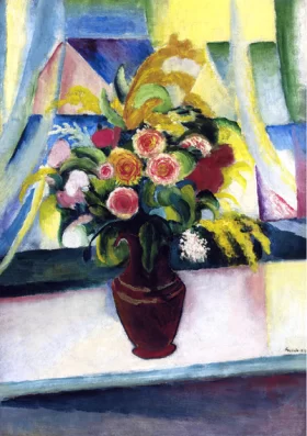 Colourful Bunch Of Flowers In Front Of A Window