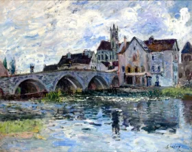 The Moret-sur-Loing Bridge; storm effect