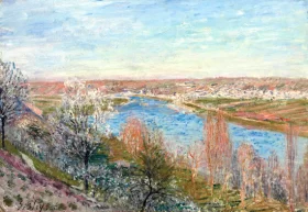 Le Village de Champagne au Coucher Du Soleil, avril