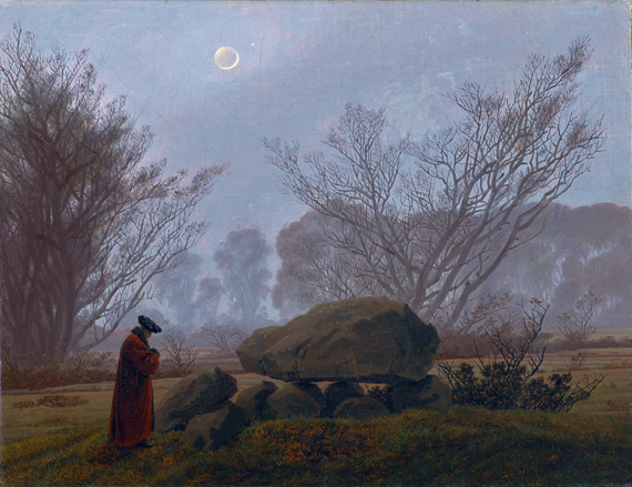Walk at Dusk-Man Contemplating a Megalith