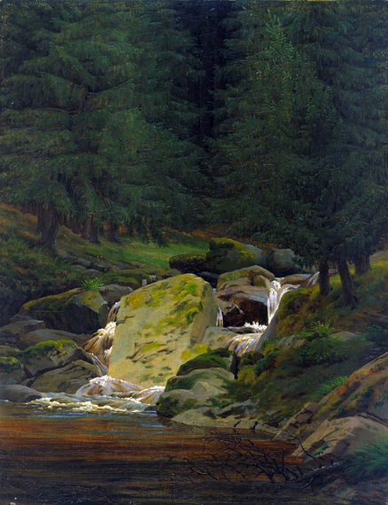 Fir Forest with a Waterfall 1828 by Caspar David Friedrich, oil painting reproduction on canvas Fir Forest with a Waterfall 1828