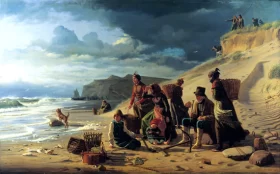 Fishing Families Waiting For Their Men To Return From An Incipient Storm