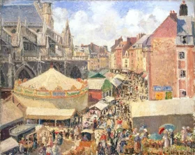 The Town Fair by the Church of Saint-Jacques in Dieppe, Morning, Sunlight 1901
