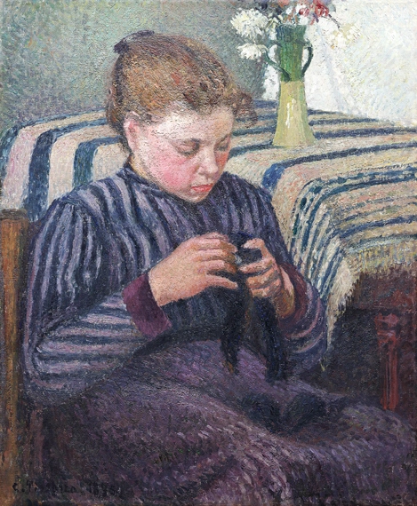 Woman Mending 1895 by Camille Pissarro, oil painting reproduction on canvas Woman Mending 1895