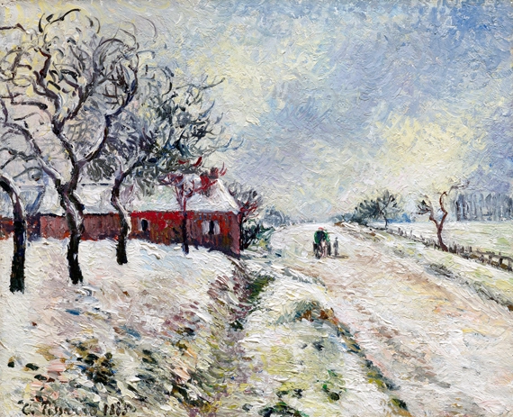 Route EnneigéE avec Maison, Environs D’Eragny 1885 by Camille Pissarro, oil painting reproduction on canvas Route EnneigéE avec Maison, Environs D'Eragny 1885