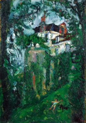 Jeune Fille avec un Chien, Maison et Contrefort