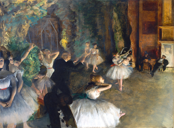 The Rehearsal of the Ballet Onstage 1874 by Edgar Degas, oil painting reproduction on canvas The Rehearsal of the Ballet Onstage 1874