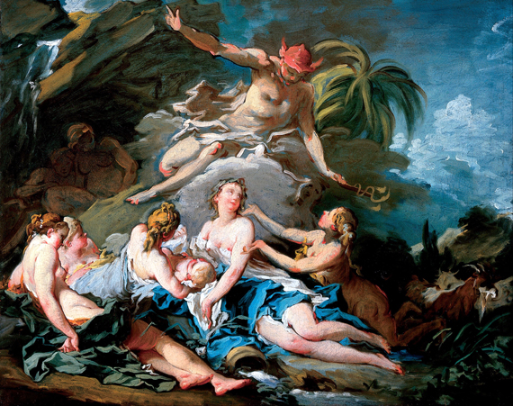 Mercury Entrusting the Infant Bacchus to the Nymphs of Nysa by Francois Boucher, oil painting reproduction on canvas Mercury Entrusting the Infant Bacchus to the Nymphs of Nysa