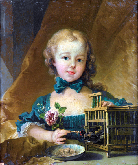 Portrait of Alexandrine Le Normant d'Étiolles, playing with a Goldfinch
