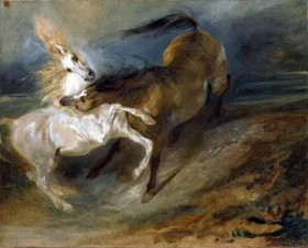 Two Horses Fighting in a Stormy Landscape, Ca. 1828