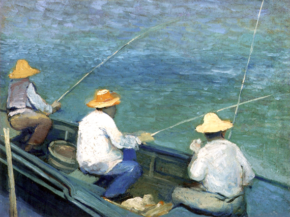 Three Fishermen in a Boat by Gustave Caillebotte, oil painting reproduction on canvas Three Fishermen in a Boat