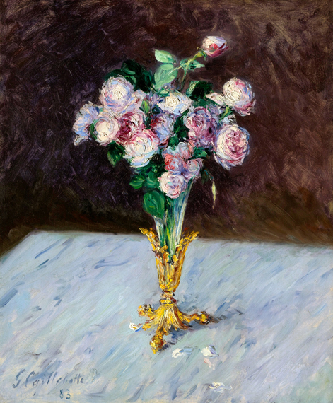 Bouquet De Roses Dans Un Vase De Cristal 1883 by Gustave Caillebotte, oil painting reproduction on canvas Bouquet De Roses Dans Un Vase De Cristal 1883