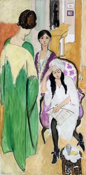 Three Sisters with an African Sculpture