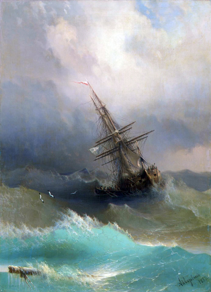 Ship in the stormy sea by Ivan Aivazovsky, oil painting reproduction on canvas Ship in the stormy sea