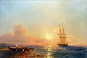 Ship with 26 Cannons by the Shoreline 1852