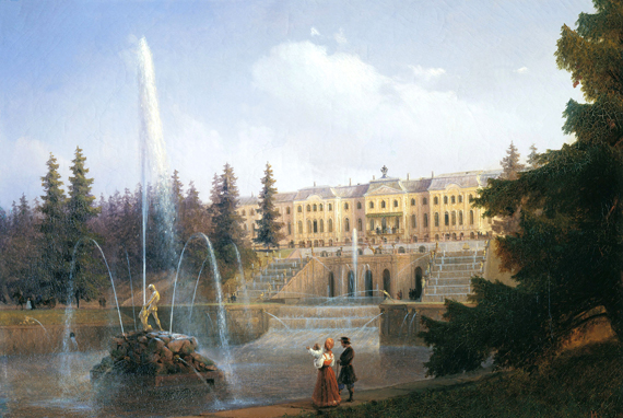Look to the Large Cascade and Large Petergof Palace 1837 by Ivan Aivazovsky, oil painting reproduction on canvas Look to the Large Cascade and Large Petergof Palace 1837