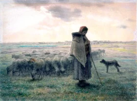 Shepherdess with her Flock and Dog