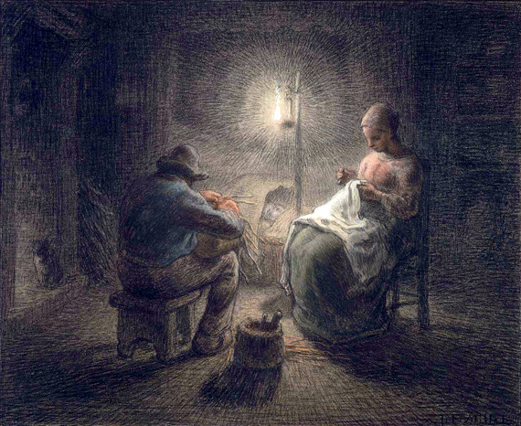 Winter Evening by Francois Millet, oil painting reproduction on canvas Winter Evening