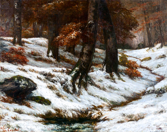 Paysage De Neige avec arbres Et Rochers by Gustave Courbet, oil painting reproduction on canvas Paysage De Neige avec arbres Et Rochers