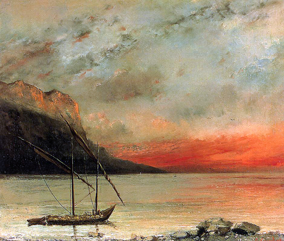 Sunset On Lake Leman by Gustave Courbet, oil painting reproduction on canvas Sunset On Lake Leman