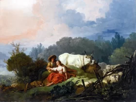 Pastoral landscape with a shepherd and shepherdess at rest