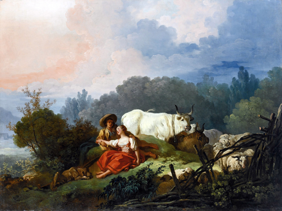 Pastoral landscape with a shepherd and shepherdess at rest