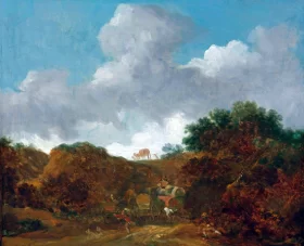 A wooded landscape with brigands attacking travellers