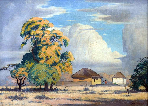 Huts, Bushveld by Jacobus Hendrik Pierneef, oil painting reproduction on canvas Huts, Bushveld