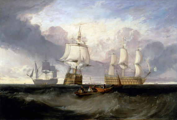 The Victory Returning from Trafalgar, in Three Positions 1806 by J.M.W. Turner, oil painting reproduction on canvas The Victory Returning from Trafalgar, in Three Positions 1806