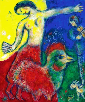 Coq et Femme à L'éventail