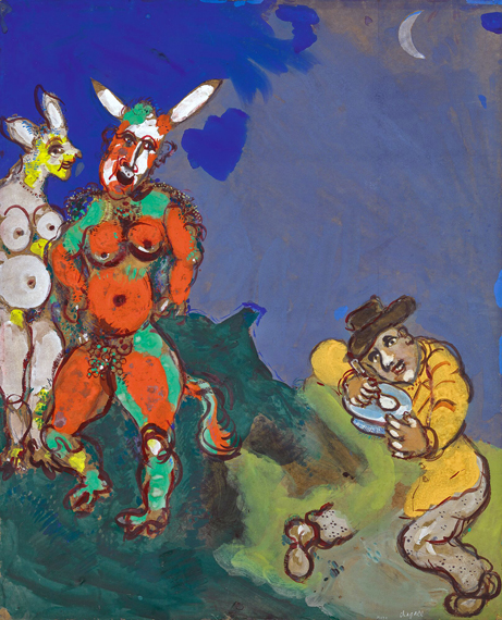 Le Satyre et le Passant by Marc Chagall (Inspired by), oil painting reproduction on canvas Le Satyre et le Passant