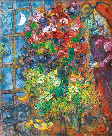 Les Amoureux aux Fleurs Devant la Fenêtre