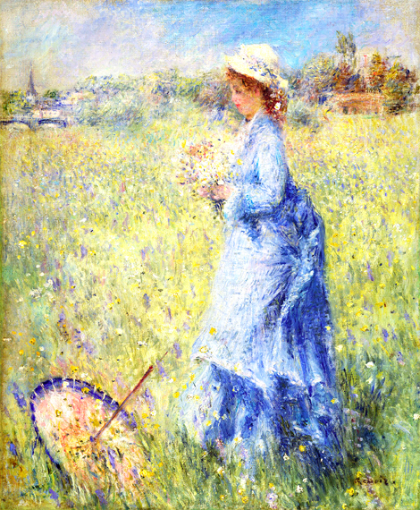 Femme Cueillant Des Fleurs by Pierre Auguste Renoir, oil painting reproduction on canvas Femme Cueillant Des Fleurs