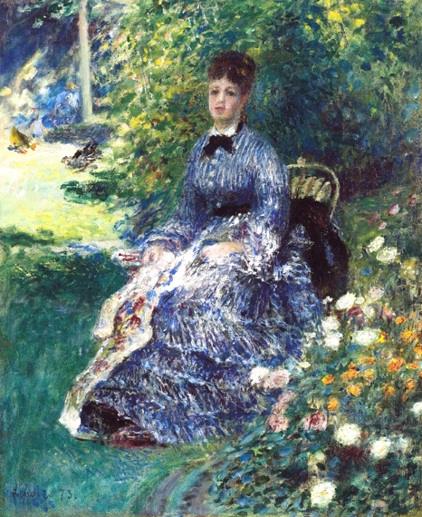 La Tapisserie Dans Le Parc, Camille Monet by Pierre Auguste Renoir, oil painting reproduction on canvas La Tapisserie Dans Le Parc, Camille Monet
